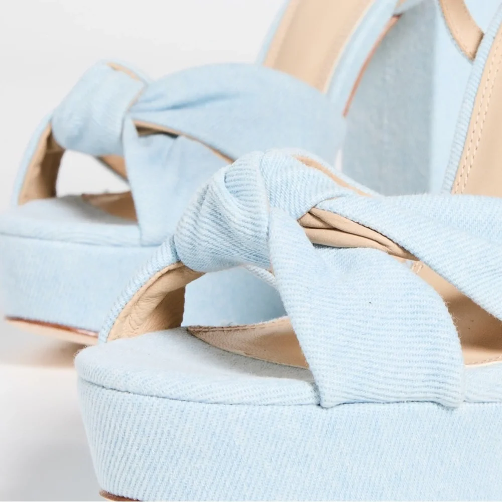 Black Suede Studio Abby Platform Sandal in Light Denim, Size: 9